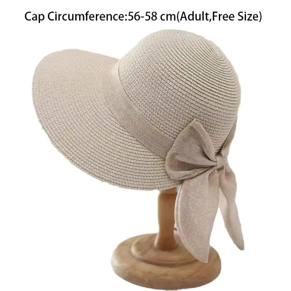 Bowknot Sun Hat for Spring-Summer. Breathable Wide Brim Beach Cap with UV Protection. Casual Straw Hat for Women