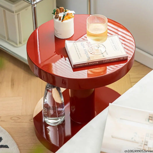 Creative Solid Wood Sofa Side Table, Red Coffee Table, Home Furniture