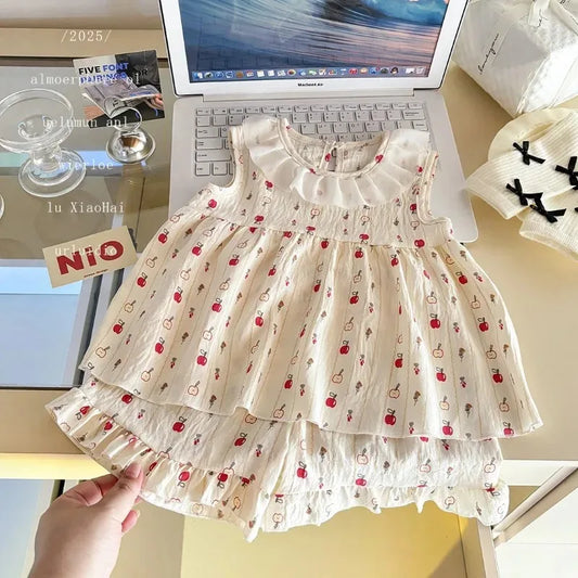 Two-Piece Set Sleeveless Princess Dress with Floral Print called CRUSHED FLOWERS. Small sizes and other styles almost gone except 4T. Summer, Thin Outfit for Girls 4T.