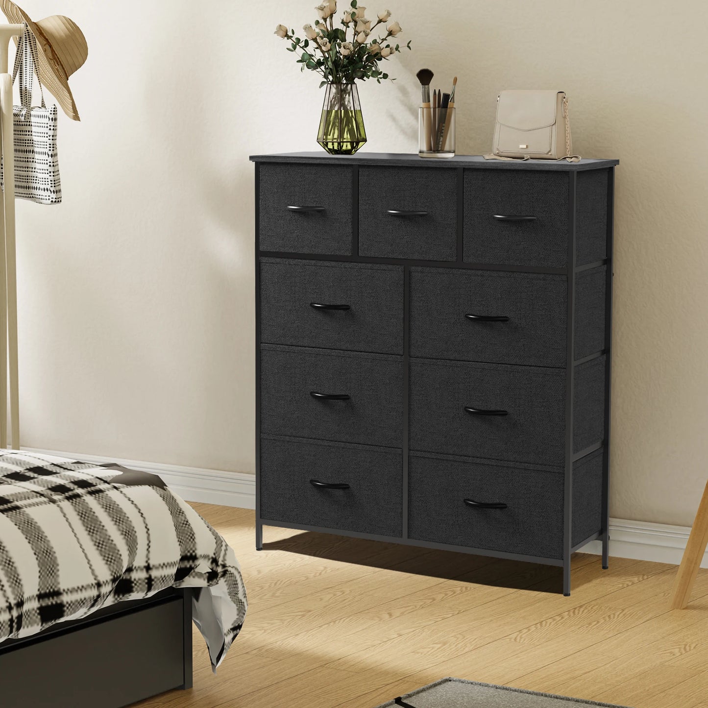 Dresser For Bedroom With 9 Fabric Storage Drawer Wardrobe, Chest Organizer Closet for Adult, Kids Clothes, Cabinet Furniture