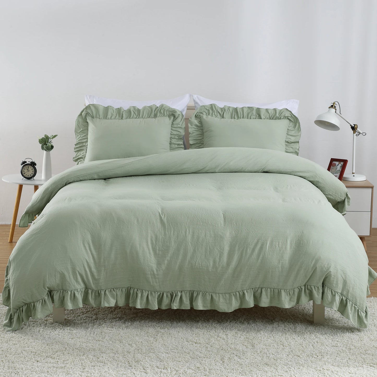 104"x90" Lotus Leaf Edge Bedding Duvet Cover Set + 2 Pillowcases