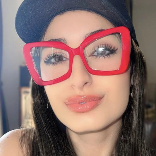 New Large-Frame Polygonal Irregular Flat-Frame Glasses. Fashion Women's Butterfly Frame. Glasses with Anti-Blue Light.