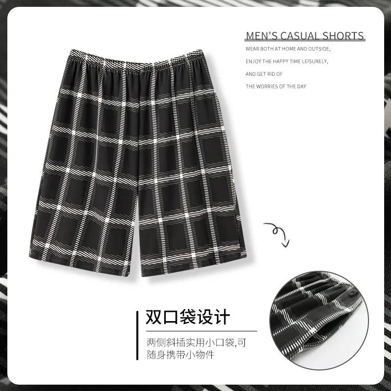 Summer solid color pajama pants in cotton. Mens breathable shorts.