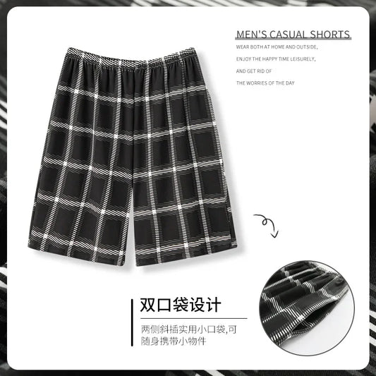 Summer solid color pajama pants in cotton. Mens breathable shorts.