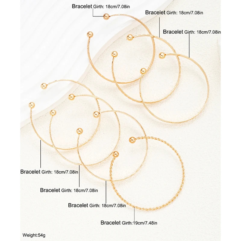 7 Pcs/Set, Gold Color Bracelets for Women . Streetwear, Heart Prints Metal Design Open Bangle Fashion Jewelry Gifts
