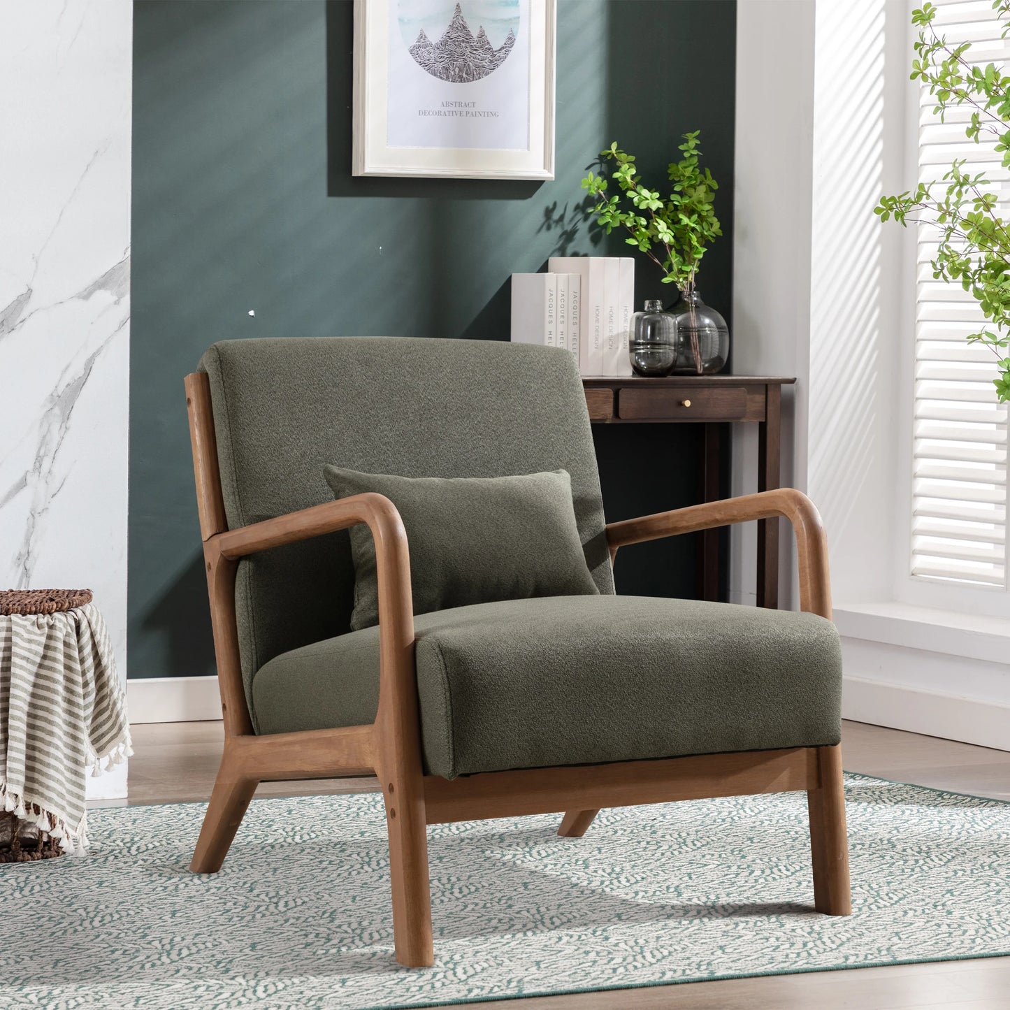 29*33*26 Inch Solid Color Solid Wood Living Room Chair. 105° Backrest with Non-Slip, Casual Bedroom Chair With Pillow