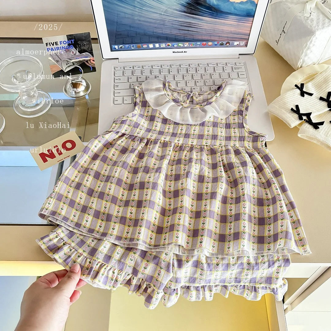 Two-Piece Set Sleeveless Princess Dress with Floral Print called CRUSHED FLOWERS. Small sizes and other styles almost gone except 4T. Summer, Thin Outfit for Girls 4T.