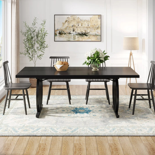 Dining Table for 4-6 People, 63-Inch Large Dinner Table with Heavy Duty Metal Frame, Modern Industrial Kitchen Table