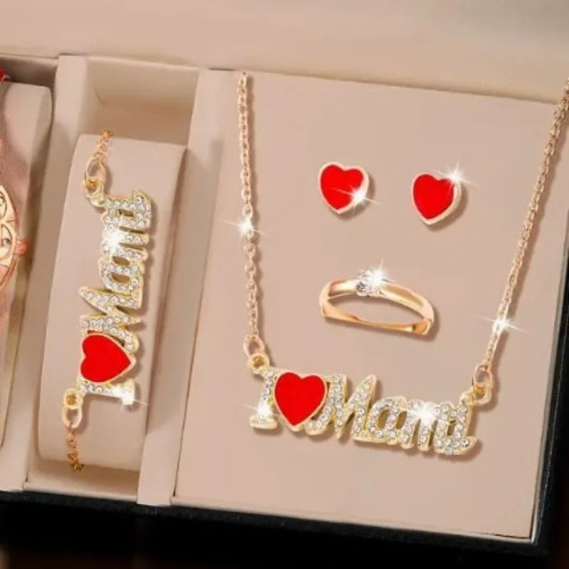 5 Pieces/set of Fashionable Sparkling Zircon Letter Pendant Necklace. Perfect Jewelry Set for Mother's Day Jewelry Gift for Mom