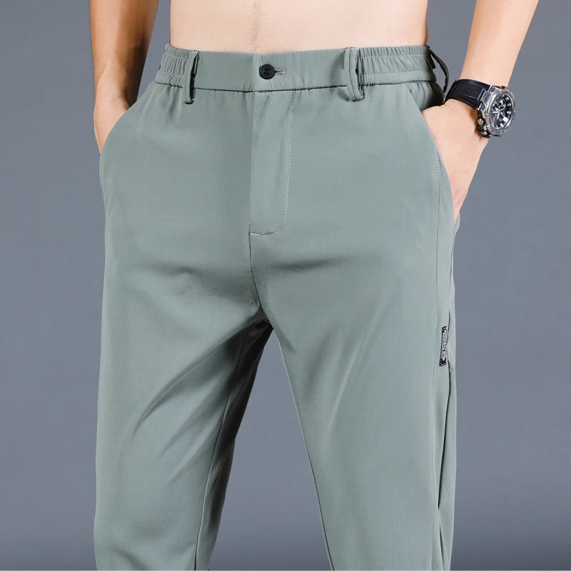 New summer Thin Ice Silk Stretch Men's Pants, Casual, Elastic Waist, Smooth Trouse in 5 Colours