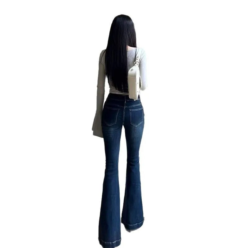 Slim Fit Bell Bottom Jeans for Women's Micro Flare Jeans, Retro Slimming, Floor Length Elastic Pants. 5 sizes, starting at Small and going up through 2XL