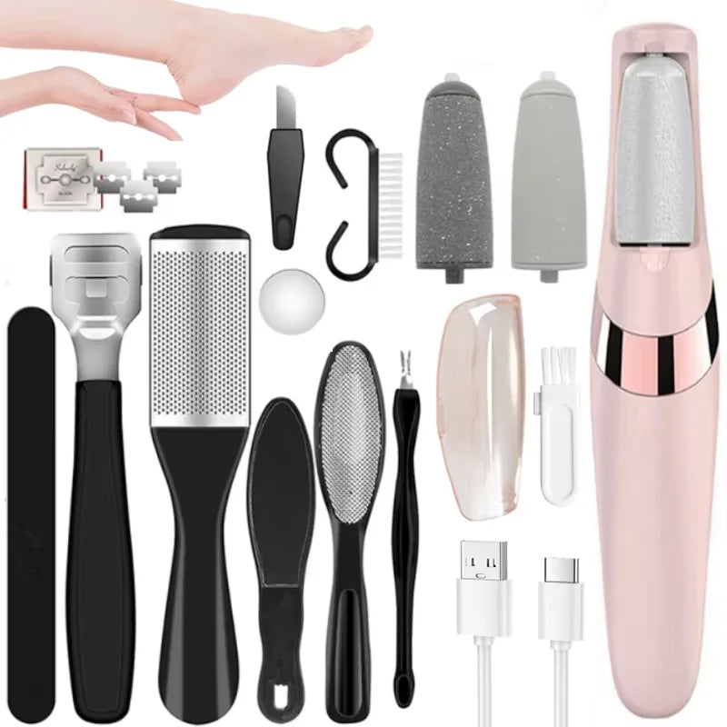 Rechargeable Electric Foot File /1+10 Set including Callus Remover, Machine Pedicure Device, Foot Care Tools For Heels, Remove Dead Skin .black