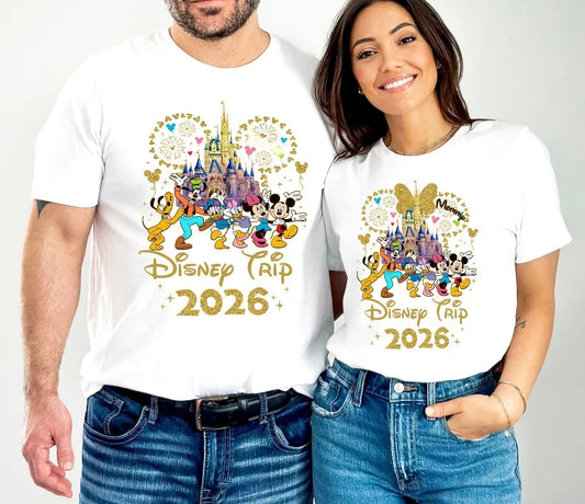 2026 Summer Casual Mickey Minnie Castle Butterfly Comfort Cotton T-shirt. Adults/ Children, Parent /Child, Couple Sportswear