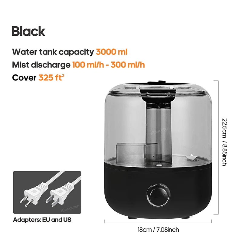 3L or 5L ,Professional Air Humidifier with Large Capacity and Aroma Diffuser with 3 levels of mist diffusion.