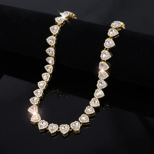 ZAKOL 45CM New Hip Hop Tennis Chain Bracelet Necklace Shiny Heart Rhinestone CZ Fashion Rock Party Jewelry Set