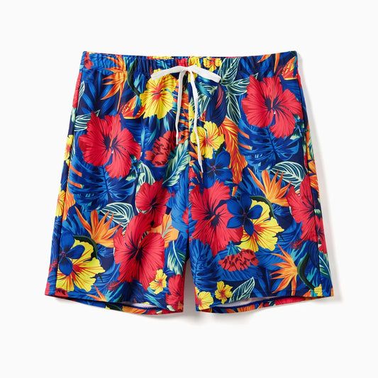 Family Matching Swimwear Set, Floral Design, Fabric Stitching, Medium Thickness