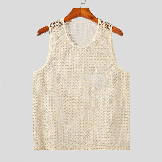 New American Style Fashion Men Tops Popular Vacation Hollow Out Mesh Vests Sexy Casual Sleeveless Tank Tops S-2XL. There are a few sizes left in Green, Gray and Black. Hurry on ths one, and Check your sizing carefully.