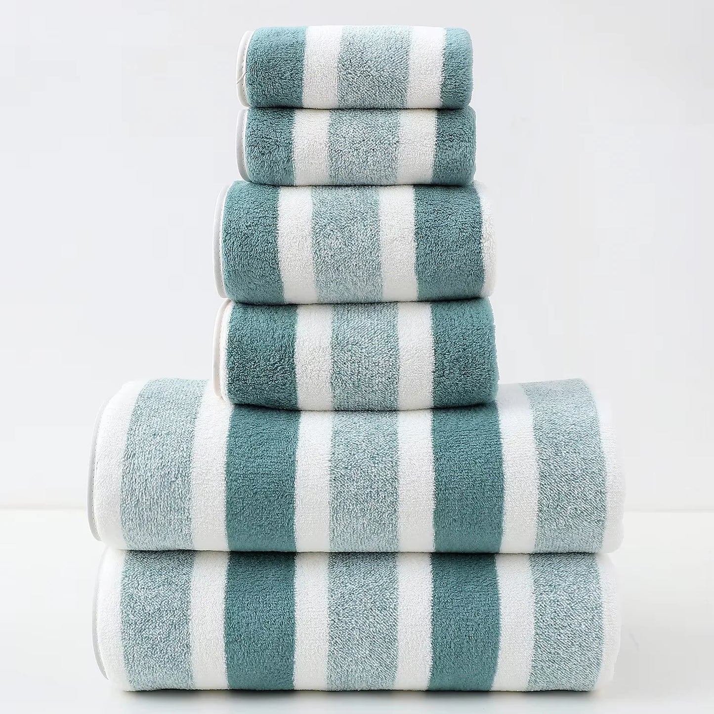 6 Pcs Striped Quick-Dry Absorbent Towel Set - 2 Bath Towels 2 Face Towels 2 Washcloths, Soft Bathroom Linens for Home, Hotel,