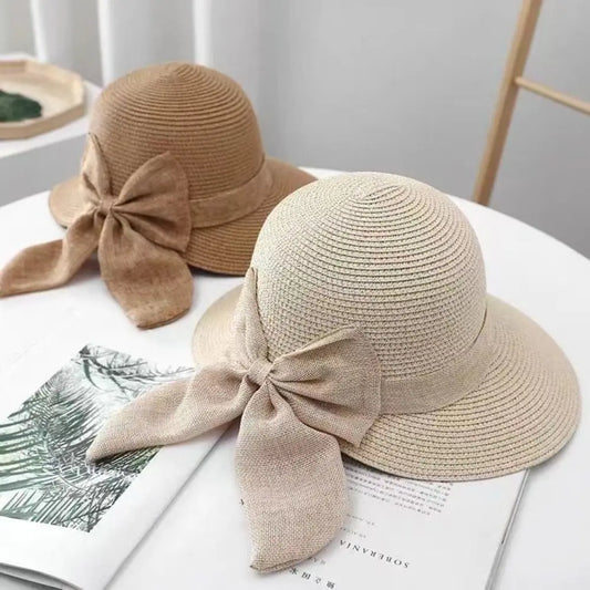 Bowknot Sun Hat for Spring-Summer. Breathable Wide Brim Beach Cap with UV Protection. Casual Straw Hat for Women