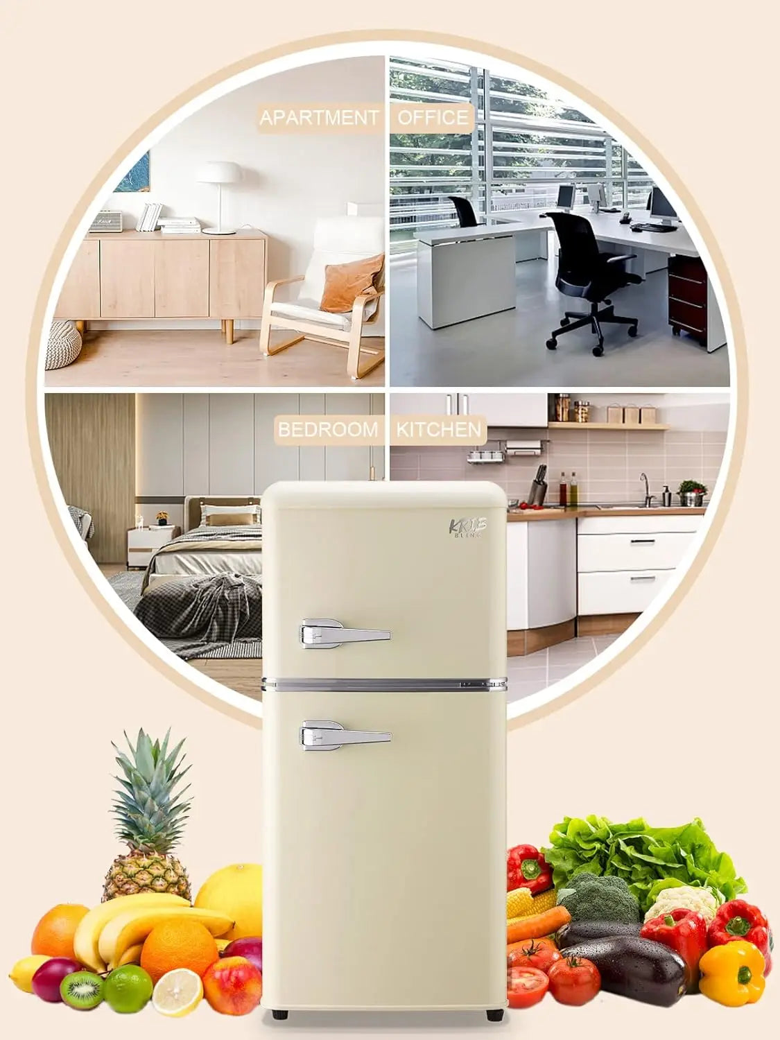3.2 Cu.ft Compact  Mini Fridge with Freezer, Retro Design and Small Drink Chiller for Home, Office