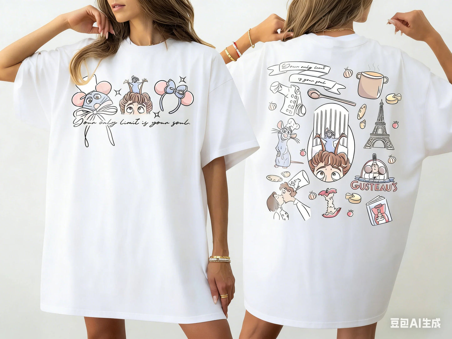 Adult and Children's Ratatouille, Double-sided Cartoon Print, Pure Cotton T-shirt, A Must-have for Childhood, Food /Animation /Fans