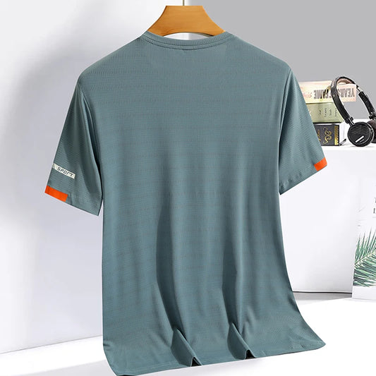 Men's Summer Ice Silk T-shirts, Round Neck, Thin, Breathable, Quick Drying