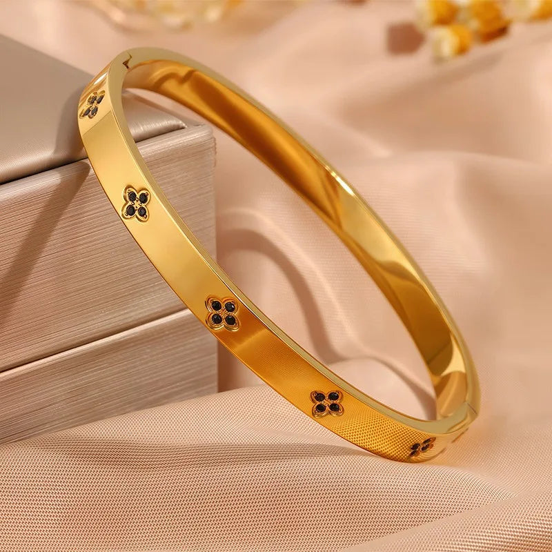 5/1pcs Black Zircon Inlay. Series of Stainless Steel Bracelets for Women /Men Fashion Stacking Jewelry Gift Great item for MOTHERS DAY Gift