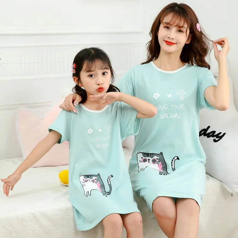 New Women's Nightgown Children's Clothing Cotton Home Casual  For Girls Kids Sleepwear