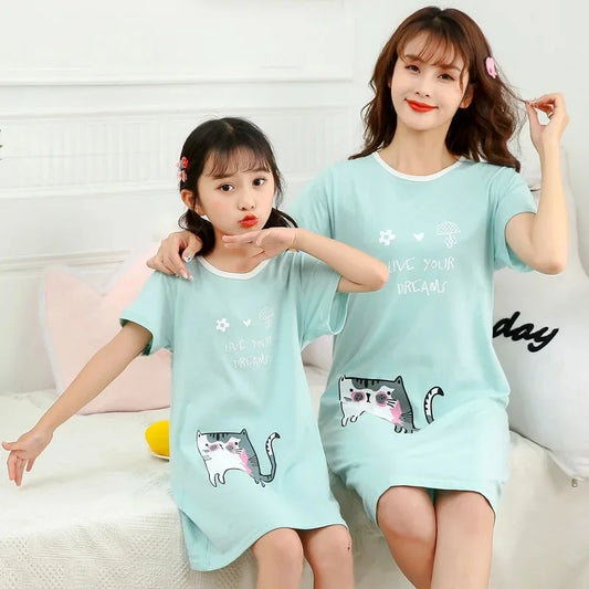 New Women's Nightgown Children's Clothing Cotton Home Casual  For Girls Kids Sleepwear