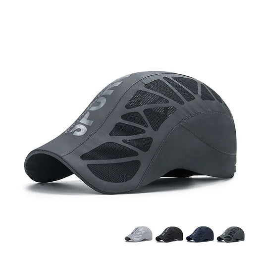 MenS Quick- Dry Hat. Golf, Driving ,Cycling, All Sports. Letter Print Newsboy Flat. Summer Baseball Caps thats Breathable, Net, Mesh Sunhat. There are 2 Colors with some availability and a they are NAVY and GRAY. Co