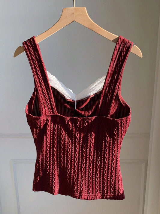 , summer fashion patchwork, lace bow decoration, versatile top for warm weather