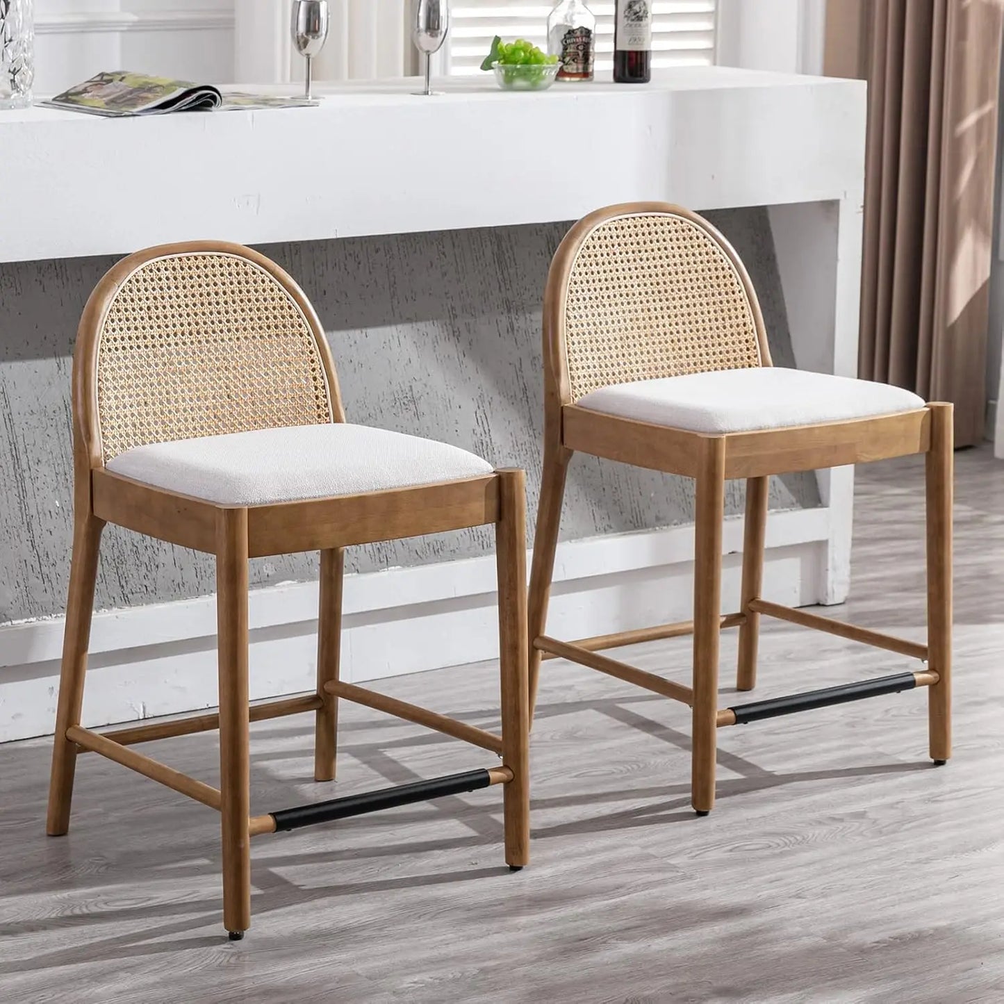 Modern Linen Counter Stools, Set of 4, 26 Inch Seat Height, Counter Height Barstools Upholstered. Bar Stools with Oval, Customized