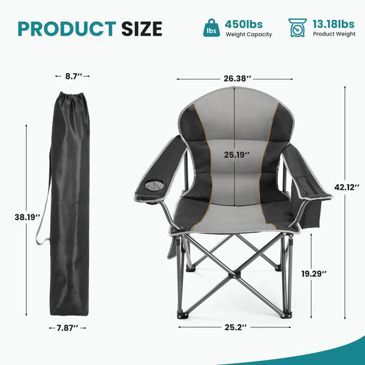 Heavy Duty Camping Chair, 450lbs Capacity, Portable Folding Chair with Cup Holder, Sturdy Steel Frame, Outdoor Chair for Camping