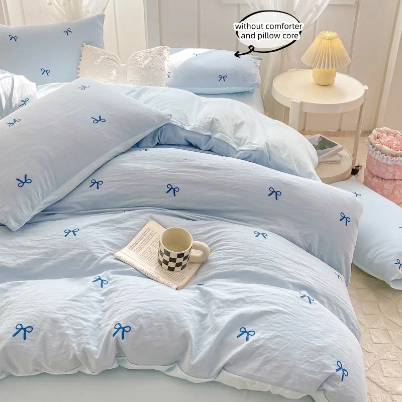 3 Piece Sheet Set pink bowknot embroidery duvet cover Set , comfortable Bedding Set Bedspread for All Season