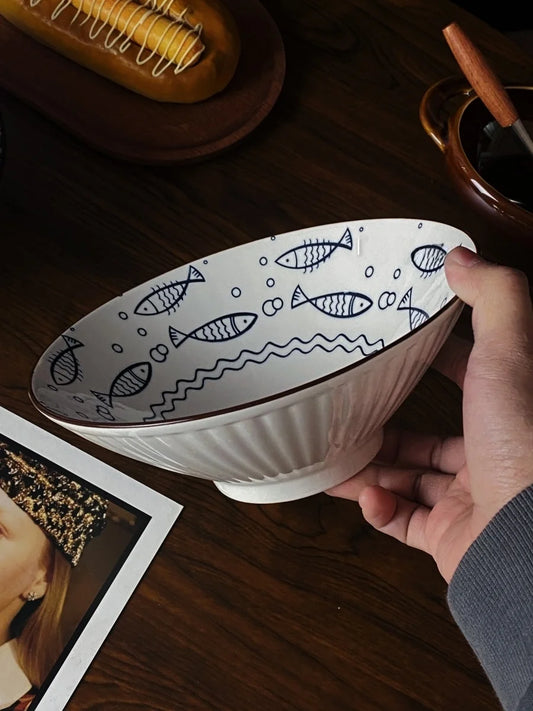 Large Size Hand-Painted Japanese Bowl for Soup, Ramen, Etc.