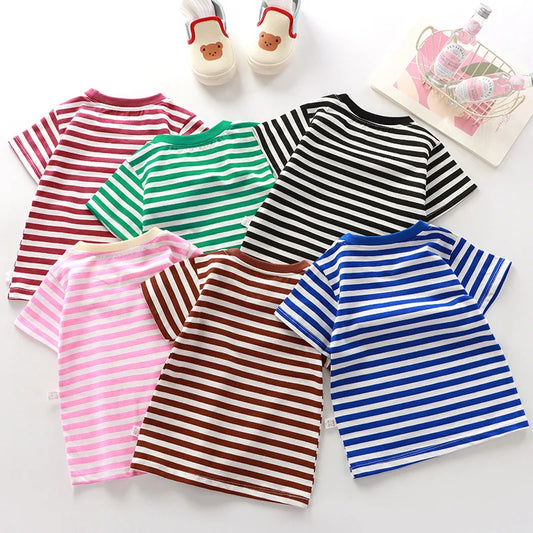 100% Cotton Striped T Shirt for Kids Boys, Baby, Red Shirt, Boy/Girls. Tops Base Shirts, Children's Clothes 2026