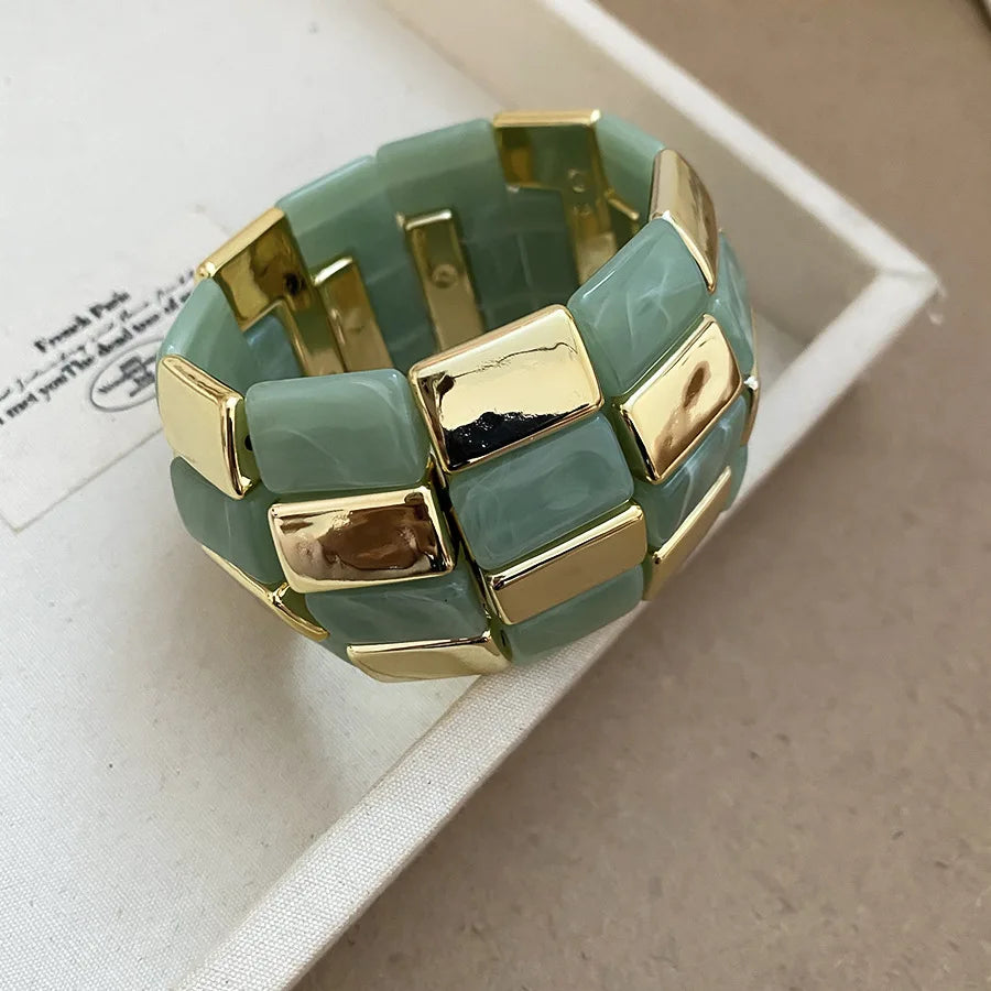 Acrylic Square Splicing Geometric Round Bangles for Women. European and American Fashion, Simple Bracelet Hand Jewelry Sense.. GREEN and BLUE are both gone. Don't wait too long....I love this bracelet!!!