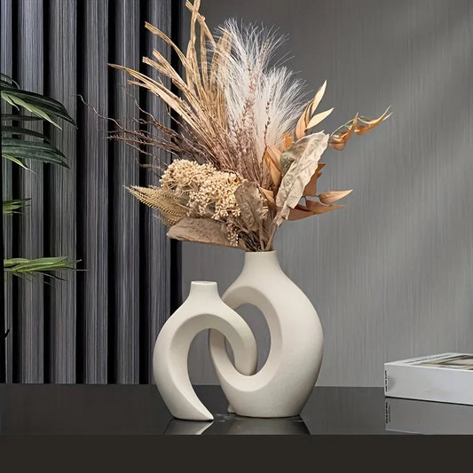 Hollow Nordic Modern Vase Set of 2 for Modern Home Decor,Plastic imitation ceramic Hollow Flower Vases for Living Room
