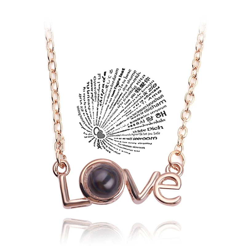 Love Heart Necklace IN 100 Languages FOR " I Love You". Projection Pendant Jewelry For Mom Girlfriend Birthday Christmas Romantic Gifts