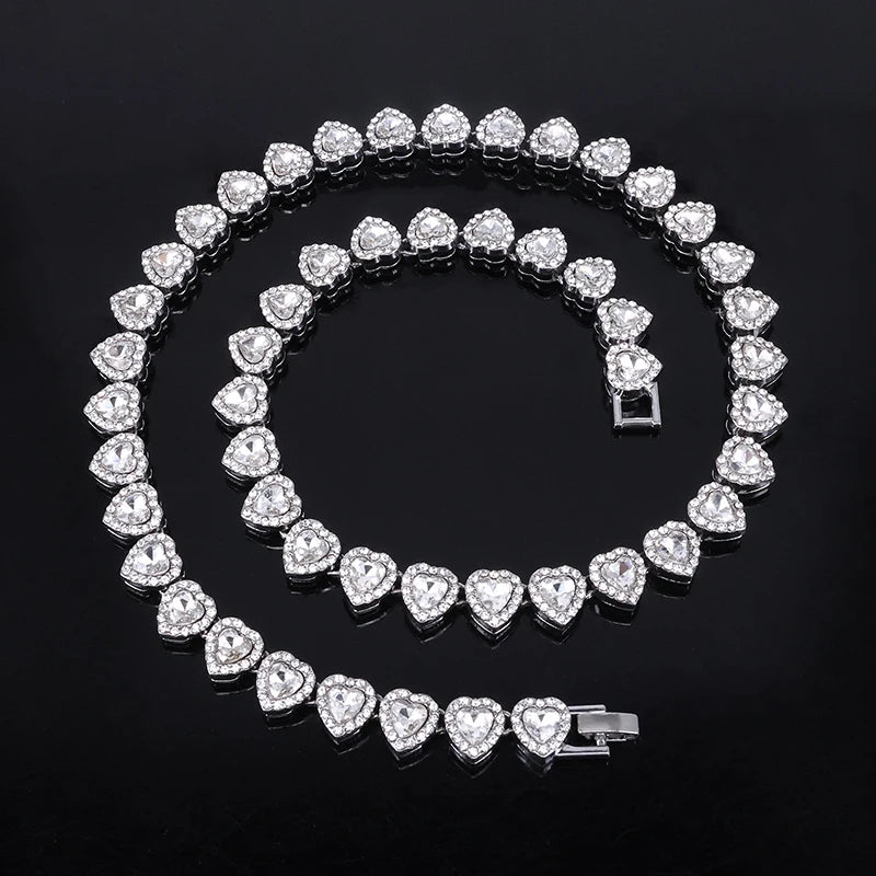 Luxurious Heart Type Rhinestone Hop Tennis Chain Bracelet And Necklace For MOTHERS DAY and other Occasions
