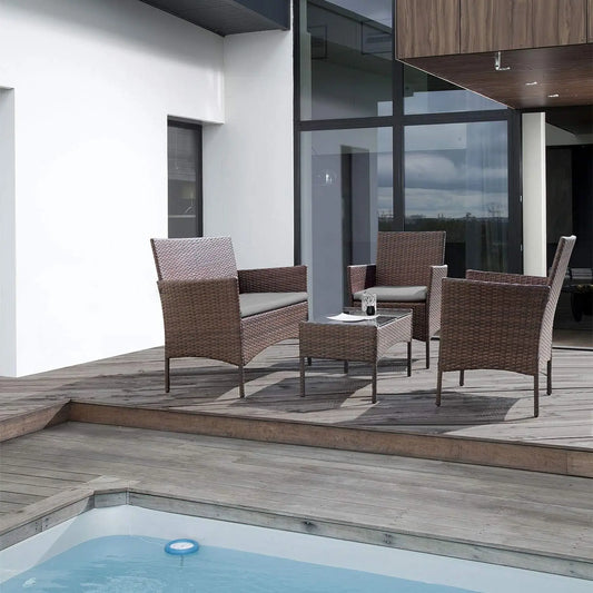 4 Pieces / Outdoor Patio Furniture Set with Rattan Chairs, Wicker Set, Outdoor / Indoor Use for Backyard Porch, Garden, Poolside, Balcony Furniture