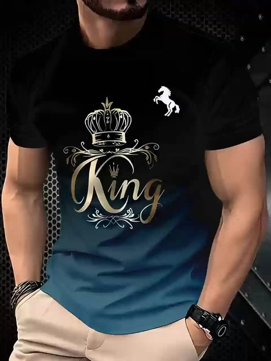 Men's Fashion 3D Printed Men's T-Shirt with Crew Neck, Short Sleeve for Summer. Casual Wear, Polyester Fiber Regular,