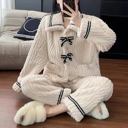 2Pcs/set women's pajamas FOR autumn and winter, students home wear, padded and thickened, warm princess clothes