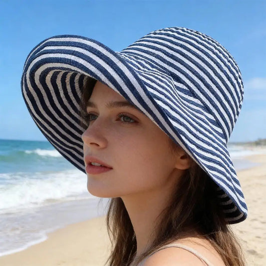 Women's Summer Wide Brim Sun Hat, Colorful Stripe d Straw Bucket Hat, Foldable Outdoor Beach Fisherman Hat, UV Protection Cap. COLOR "A" ON image is gone (A)color. COLORS "B and C" ARE Available
