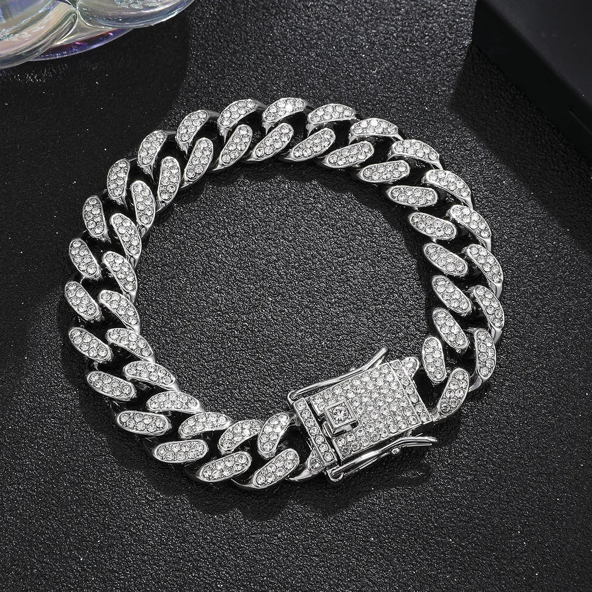 Luxury Cuban Link Chain Bracelet for Men, Paved Crystal Jewelry, Stainless Steel Bling Bling Wristband Gift. I am unsure of the color labeling so order by LOOKS. Both are available.