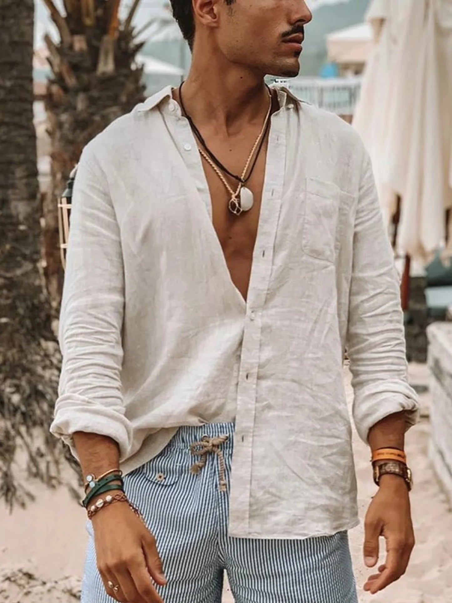 Men's casual fashion, solid colors, thin, long-sleeved shirt, lapel cardigan, suitable for outdoor activities