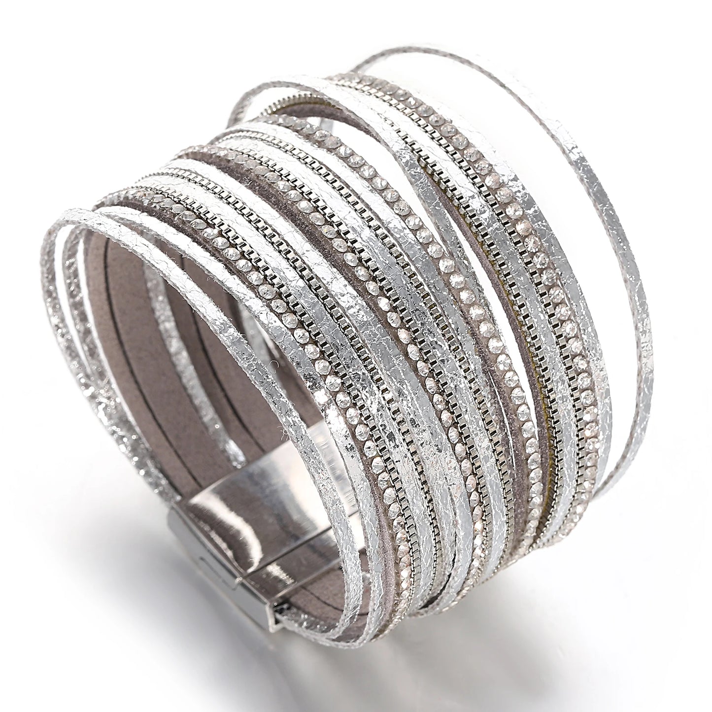 Fashion Shiny Leather Bracelet for Women /Men . Boho Luxury Multilayer Rhinestone Chain Wrap, Chunky Bangle Bracelets, unisexCharm Jewelry