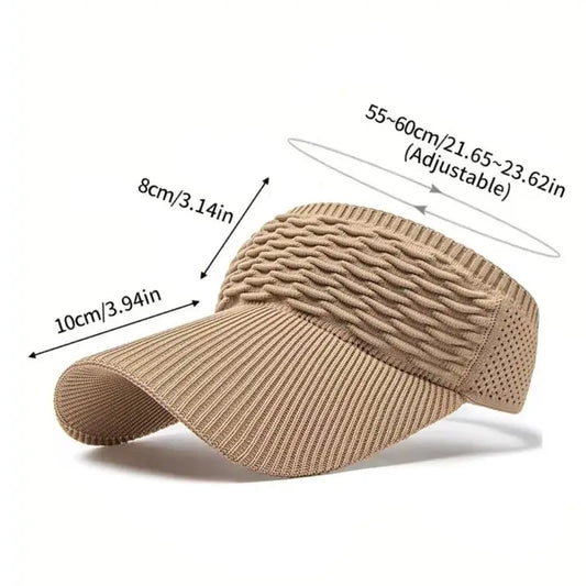 1pc Fashion Folds Design, Solid Colors, Large Brim Sunscreen Hat, Outdoor, Elastic Fabric, Sports Sun Cap, Knitted , Empty Top Sun Hat