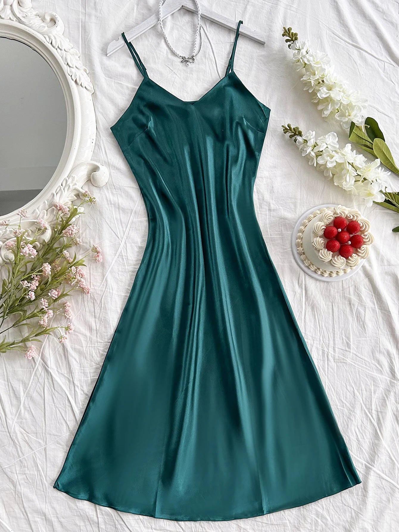 Elegant Women's Nightdress. Sexy, Comfortable Long Slip Dress Solid Color.