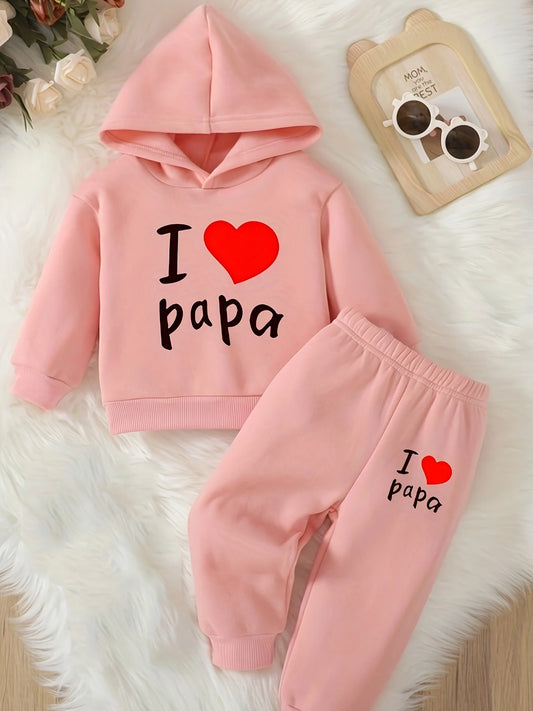 Newborn baby with Engilsh printing fleece hoodie and sporty casual pants, suitable for outdoor use